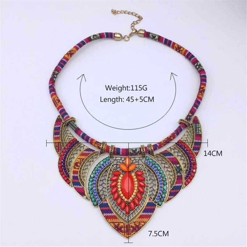 YAZILIND Ethnic Style Chunky Colorful Collar Festival Tribal Beaded Bib Choker Costume Necklace - Image 3